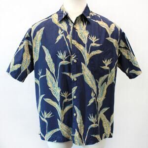 Cooke Street Honolulu Tropical Bird of Paradise Blue Hawaiian Camp Shirt XL